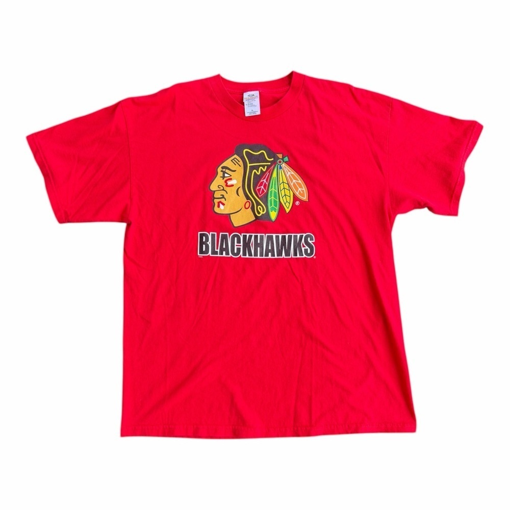 VTG Y2K Chicago Blackhawks NHL T-Shirt Red Bulletin Heavyweight Size: XL